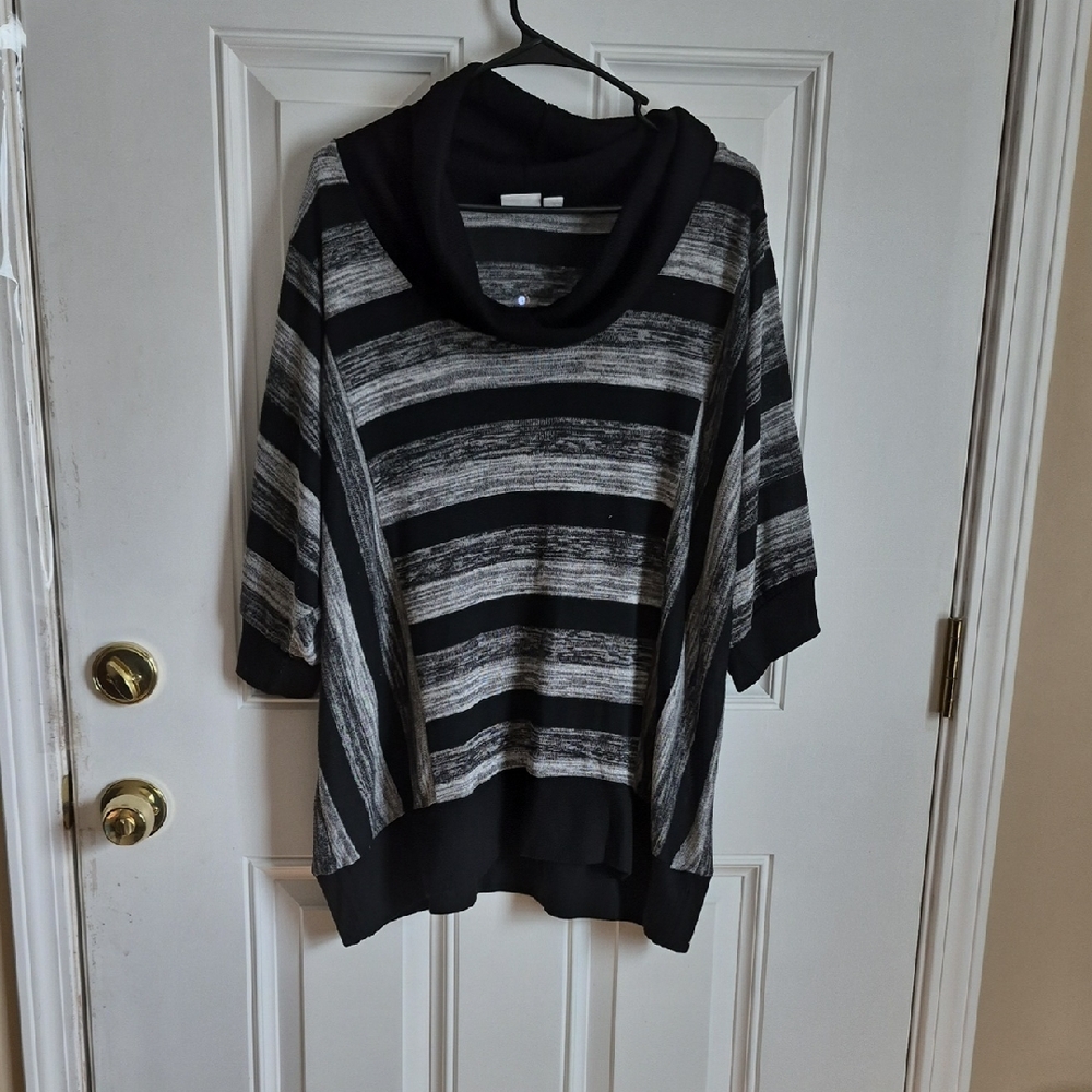 Cato Black and White Striped Cowl Neck Sweater